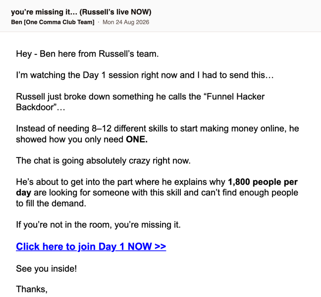 11 · you're missing it (Russell's live NOW)
