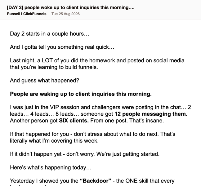 14 · [DAY 2] people woke up to client inquiries